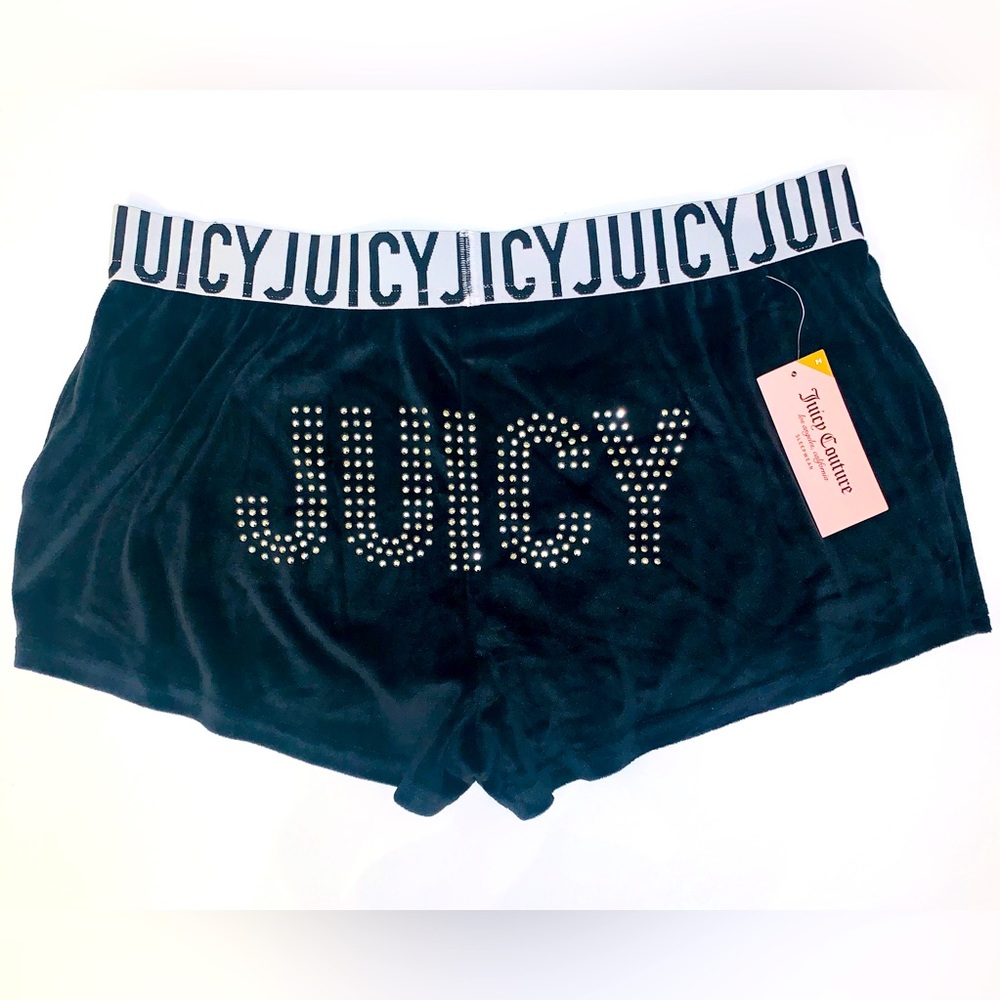 Juicy Couture Velour Shorts Black Embellished Logo Butt Medium Shorts